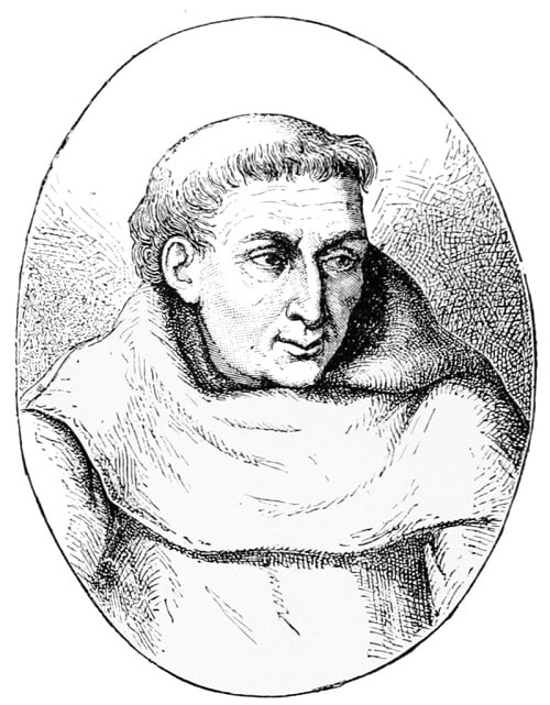 Černobílý malovaný portrét Rogera Bacona